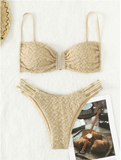 new solid color special fabric high waist triangle bikini