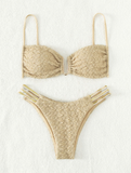 new solid color special fabric high waist triangle bikini
