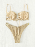new solid color special fabric high waist triangle bikini