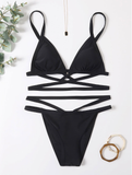 new European and American small breasts gather ins black sexy bikini