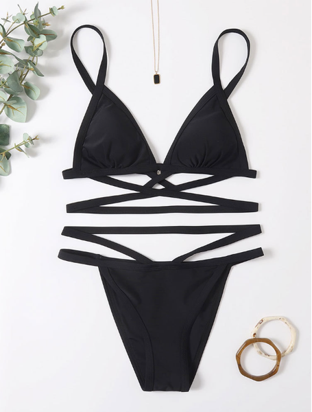 new European and American small breasts gather ins black sexy bikini