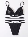 new European and American small breasts gather ins black sexy bikini