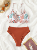 New printed tube top with chest pad high waist thong bikini
