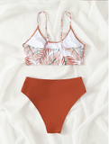 New printed tube top with chest pad high waist thong bikini