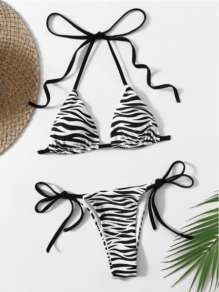 new printed strap simple sexy split swimsuit