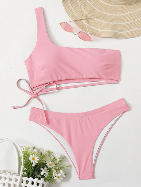 new sexy bikini shoulder tube top solid color swimsuit