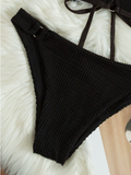 new black pleated cloth shoulder strap swimsuit sexy bikini