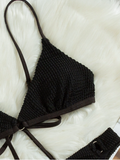 new black pleated cloth shoulder strap swimsuit sexy bikini