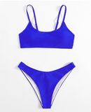 solid color high waist triangle sexy split two-piece beach swimsuit