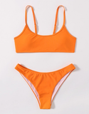 solid color high waist triangle sexy split two-piece beach swimsuit
