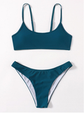 solid color high waist triangle sexy split two-piece beach swimsuit