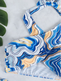 new blue wave pattern neck-hanging cross swimsuit