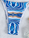new blue wave pattern neck-hanging cross swimsuit