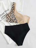 multicolor one-shoulder leopard triangle split sexy contrast bikini