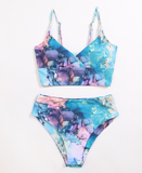 new sexy multi-color printing strap high waist split swimsuit