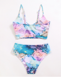new sexy multi-color printing strap high waist split swimsuit