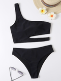 new shoulder sexy solid color triangle slim split beach bathing suit