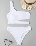 new shoulder sexy solid color triangle slim split beach bathing suit