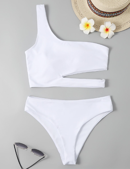 new shoulder sexy solid color triangle slim split beach bathing suit