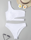 new shoulder sexy solid color triangle slim split beach bathing suit