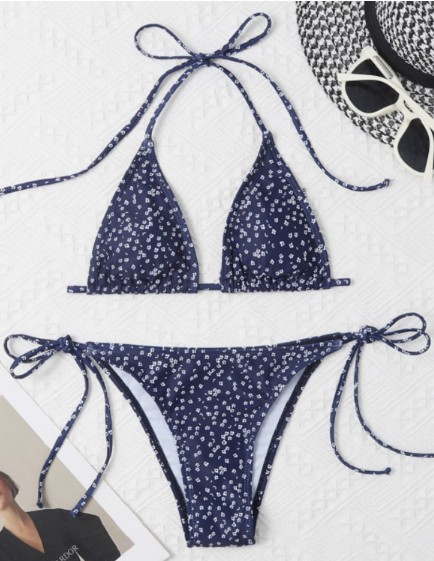 new lace-up neck sexy backless printed floral bikini