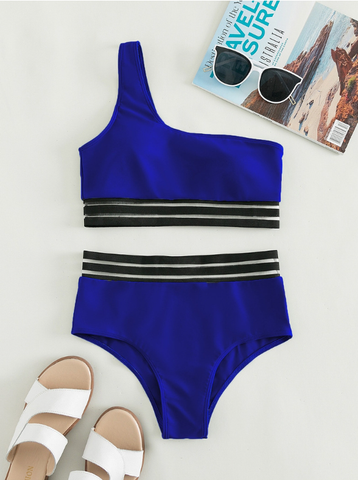 Summer One-shoulder solid color wide-brimmed sexy triangle swimsuit