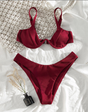 special fabric high waist sexy one wine red split bikini