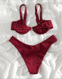 special fabric high waist sexy one wine red split bikini