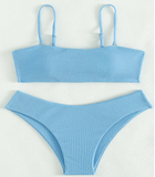 new solid blue thin shoulder strap tube top high waist sexy bikini