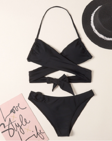 sexy I high waist solid color neck halter bikini