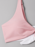 tri-color split bikini with chest opening strap