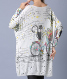 word collar bicycle cat print long sleeve pullover sweater knit bottoming shirt