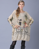 word collar bicycle cat print long sleeve pullover sweater knit bottoming shirt