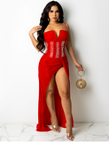 SEXY SHOULDER STRAPLESS MESH SEQUIN PARTY DRESS