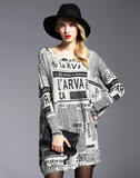 loose pullover printed newspaper long sweater bottoming sweater