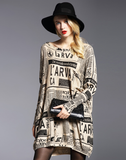 loose pullover printed newspaper long sweater bottoming sweater