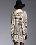 loose pullover printed newspaper long sweater bottoming sweater