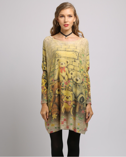 Loose cartoon bear printed sweater