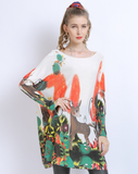 Long Sleeve Skinny Sweater Giraffe Printed Pullover Top
