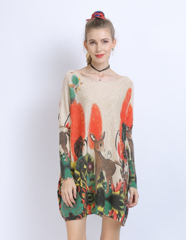 Long Sleeve Skinny Sweater Giraffe Printed Pullover Top