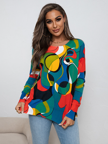 New Printed Knitwear Loose Turtleneck Sweater