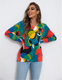 New Printed Knitwear Loose Turtleneck Sweater