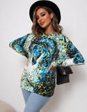 loose print pullover sweater round neck casual sweater