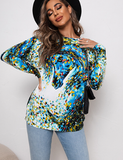 loose print pullover sweater round neck casual sweater