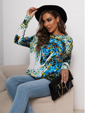 loose print pullover sweater round neck casual sweater