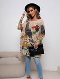 printed sweater long sleeve loose sweater for women's casual pullover