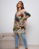 printed sweater long sleeve loose sweater for women's casual pullover