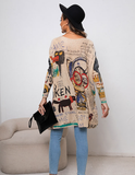 printed sweater long sleeve loose sweater for women's casual pullover