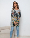 printed sweater long sleeve loose sweater for women's casual pullover