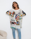 printed sweater long sleeve loose sweater for women's casual pullover